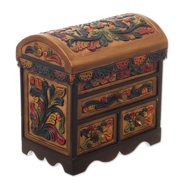 Alternate image for Multicolor Cedar Wood and Leather Jewelry Box from Peru Elegant Hummingbirds