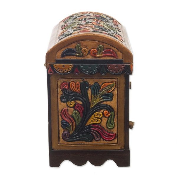 Alternate image for Multicolor Cedar Wood and Leather Jewelry Box from Peru Elegant Hummingbirds