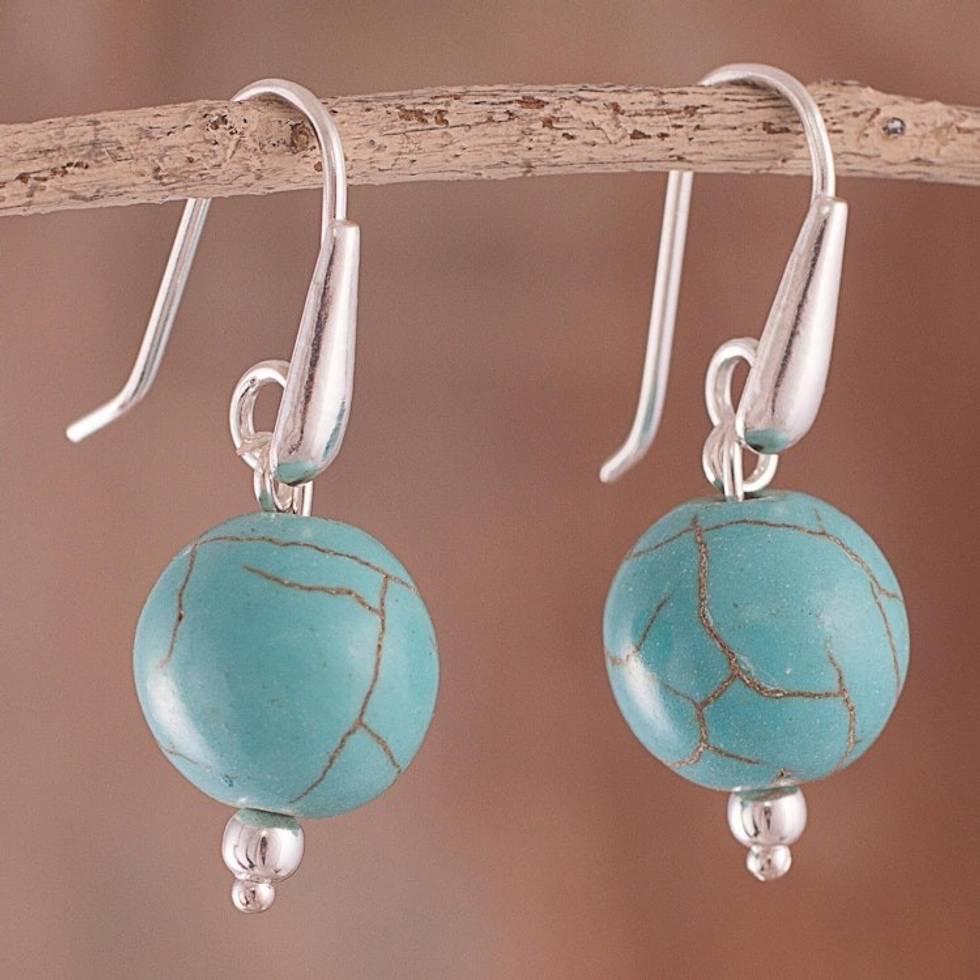 Silver and Reconstituted Turquoise Dangle Earrings from Peru 'Turquoise Mystic'