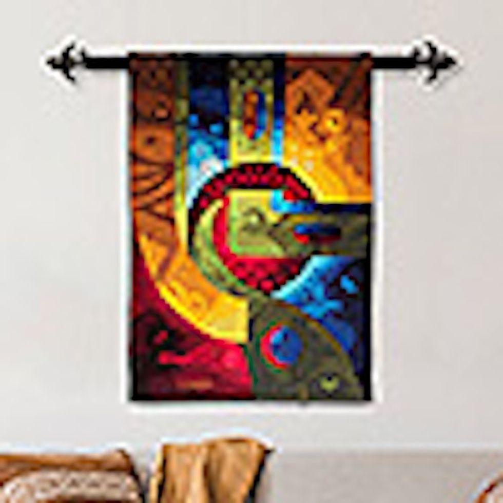 Handwoven Alpaca Blend Surreal Tapestry from Peru 'A Man Dreams'
