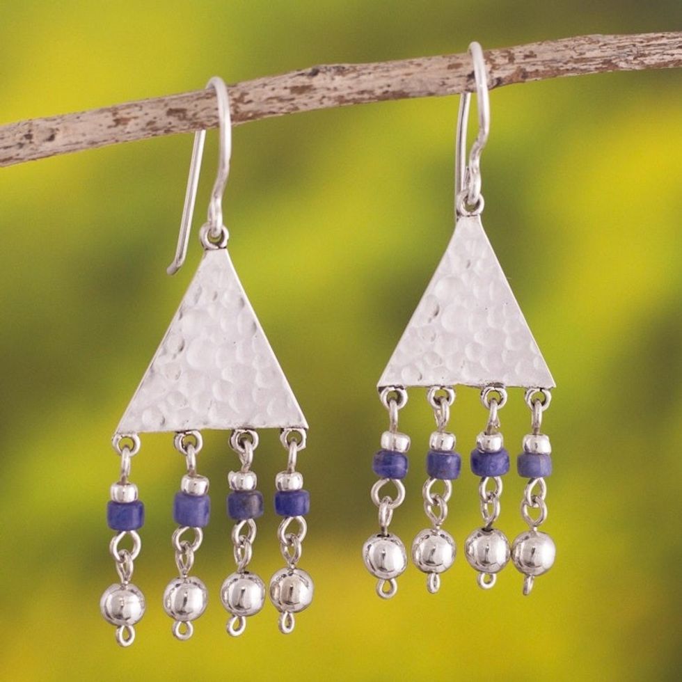 Sterling Silver and Sodalite Dangle Earrings 'Queen of the Inca'