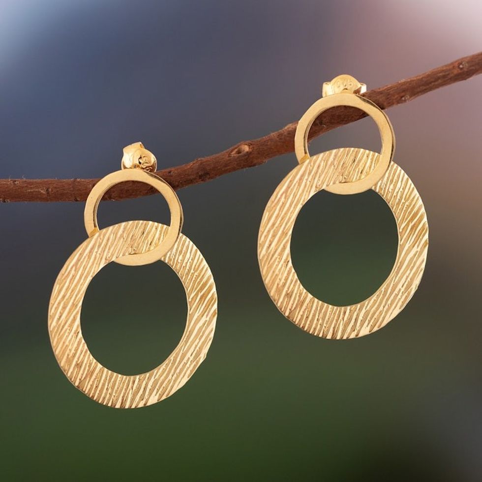 18k Gold Plated Sterling Silver Circles Dangle Earrings 'Sun Circles'