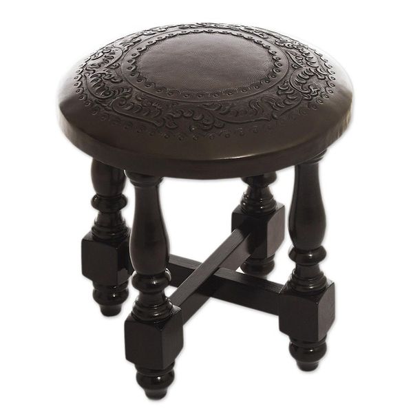 Alternate image for Fair Trade Cedar Wood Leather Brown Stool Colonial Guard