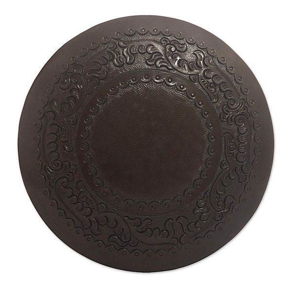 Alternate image for Fair Trade Cedar Wood Leather Brown Stool Colonial Guard