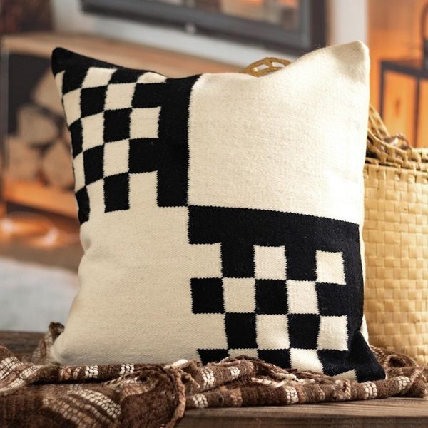 Alternate image for Handloomed Black and Ivory Cushion Cover Semaphore