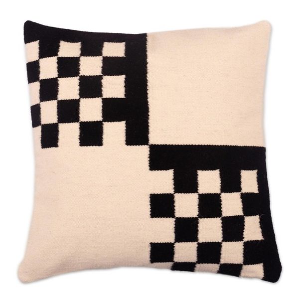 Alternate image for Handloomed Black and Ivory Cushion Cover Semaphore