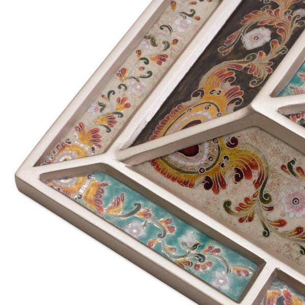 Alternate image for Silver-Tone Reverse-Painted Glass Wall Mirror from Peru Fantastic Floral