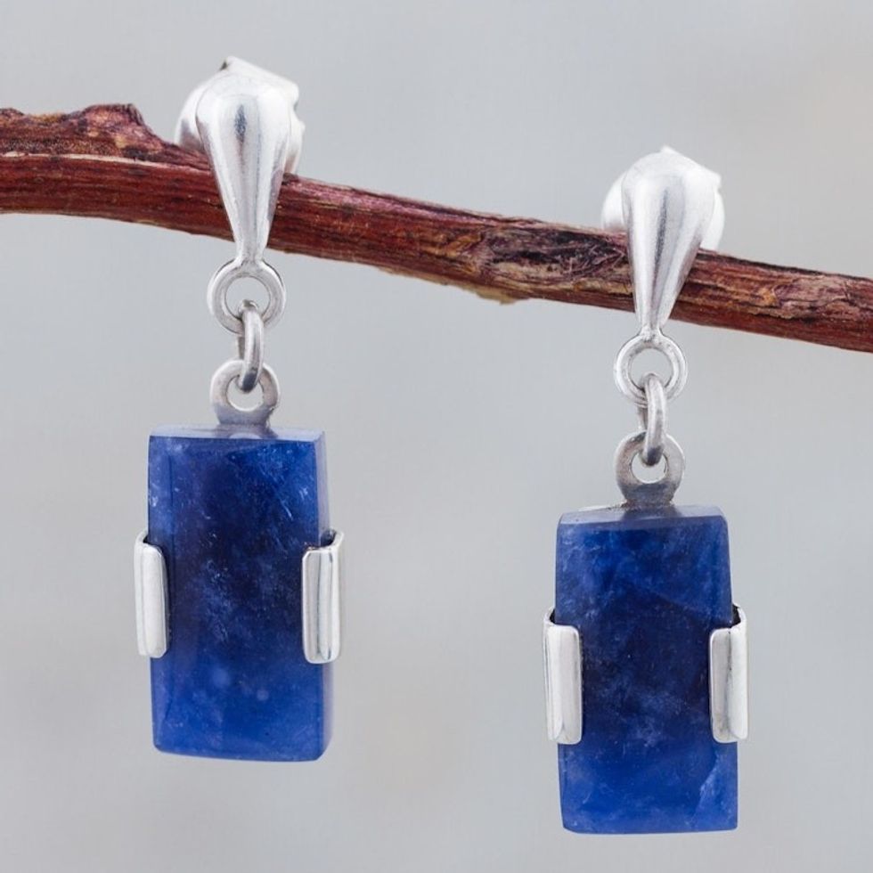 Artisan Crafted Sterling Silver and Sodalite Post Earrings 'Hug'