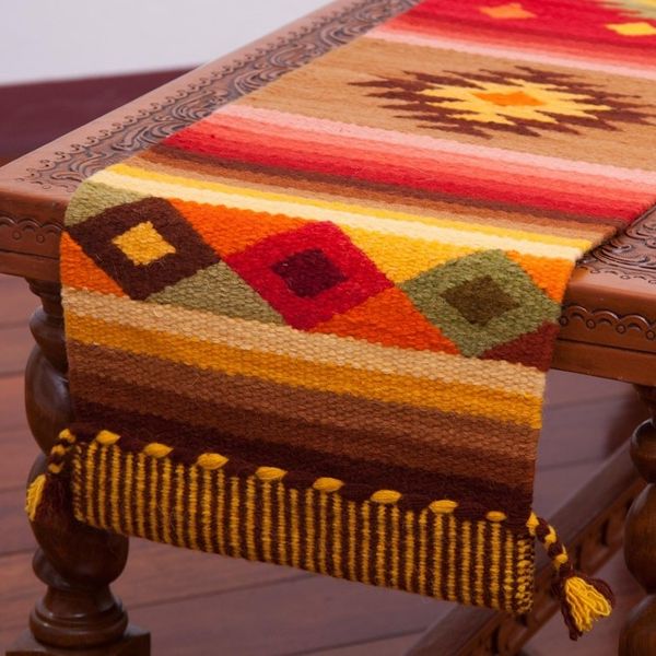 Alternate image for Artisan Crafted Wool Blend Geometric Table Runner from Peru Brilliant Sunset