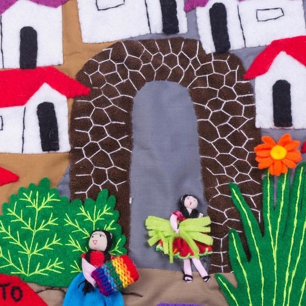 Alternate image for Hand Made Cotton Arpillera Wall Hanging of Peruvian Market Market Splendor