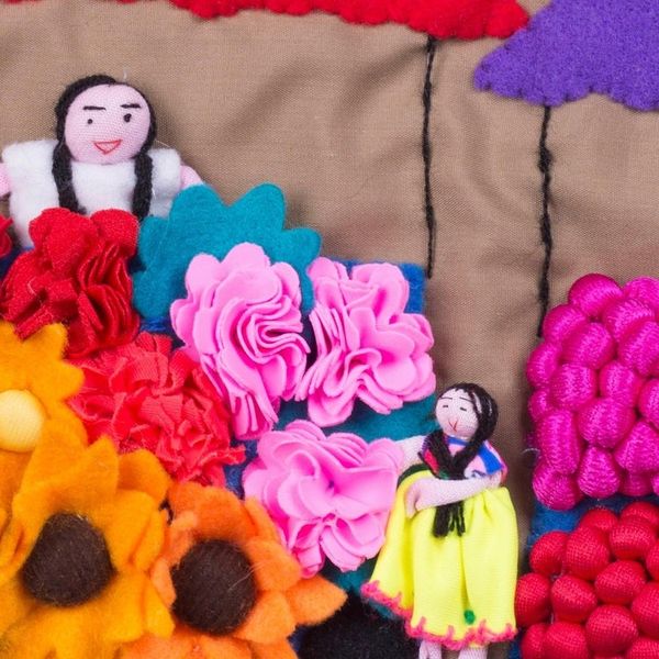 Alternate image for Hand Made Cotton Arpillera Wall Hanging of Peruvian Market Market Splendor