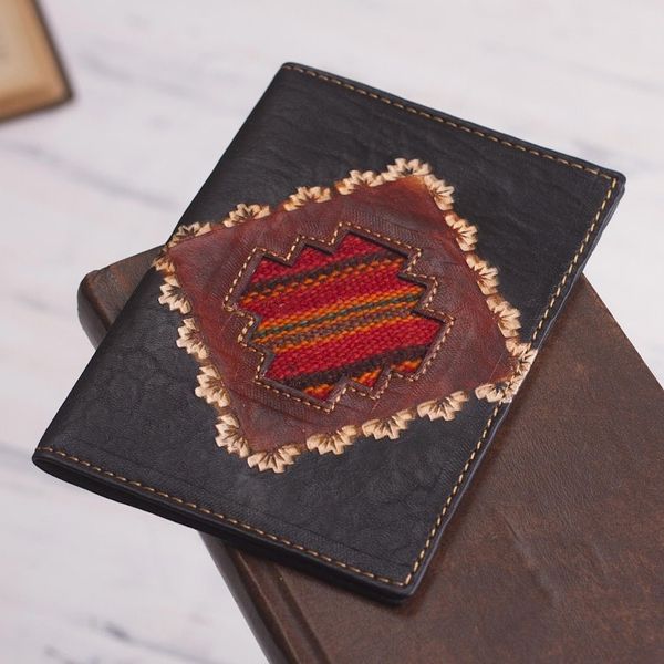 Alternate image for Dark Brown Leather Passport Cover with Incan Cross Design Inca Traveler