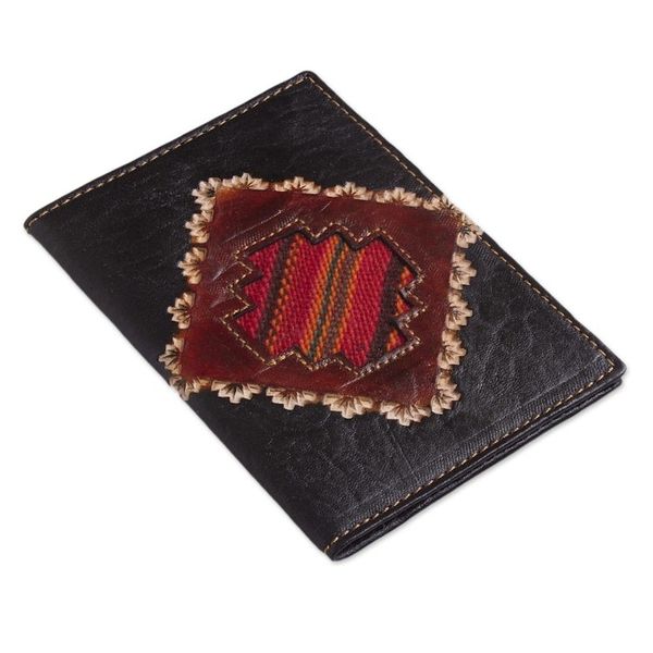 Alternate image for Dark Brown Leather Passport Cover with Incan Cross Design Inca Traveler
