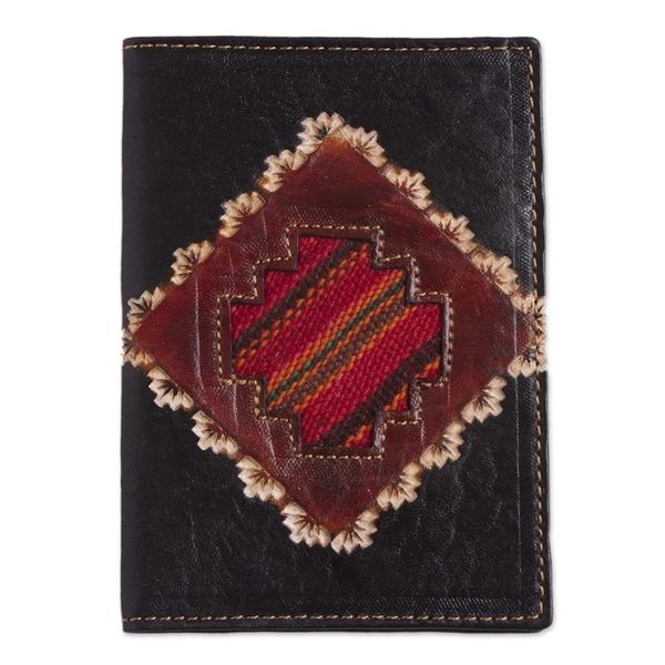 Alternate image for Dark Brown Leather Passport Cover with Incan Cross Design Inca Traveler