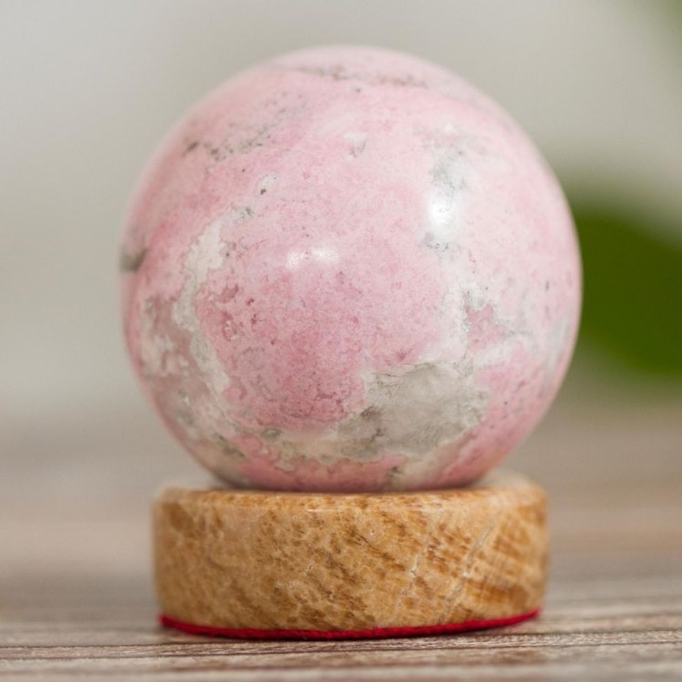 Rhodonite Sphere Sculpture from Peru 'Refinement'