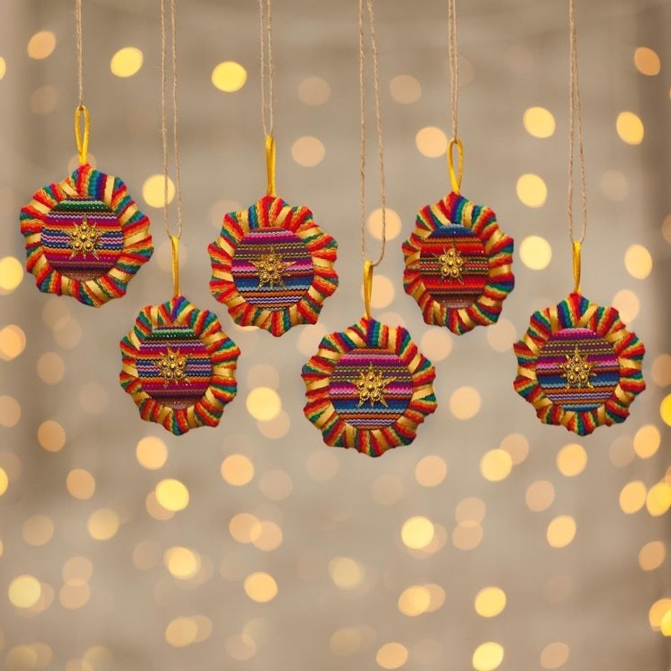 Cotton ornaments Set of 6 'Suns and Stars'