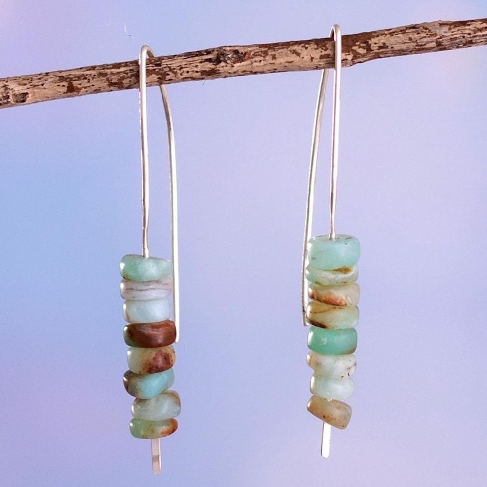 Handcrafted Andean Opal Drop Earrings 'Andean Waterfall'