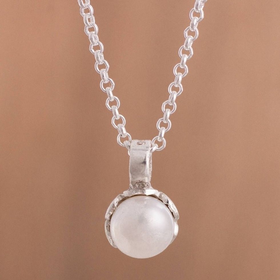 White Cultured Pearl Pendant Necklace from Peru 'Floral Wonder in White'