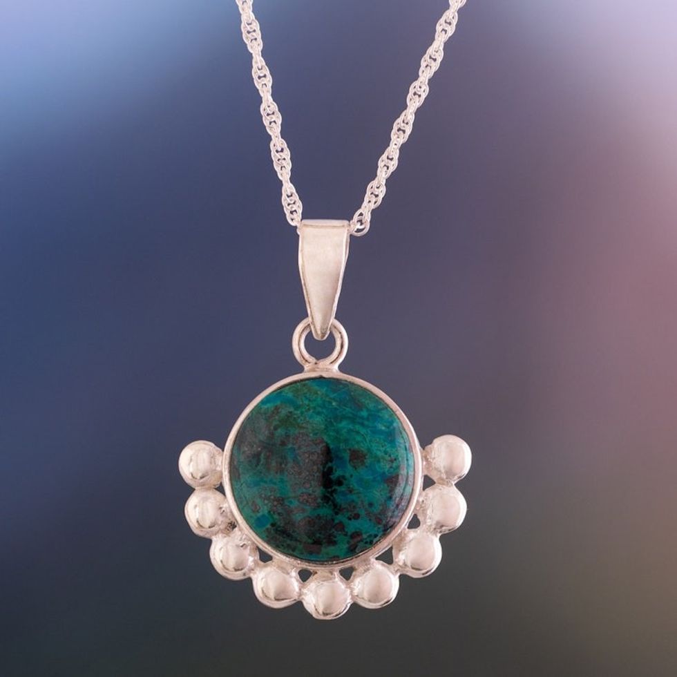 Natural Chrysocolla Pendant Necklace from Peru 'Bauble Delight'