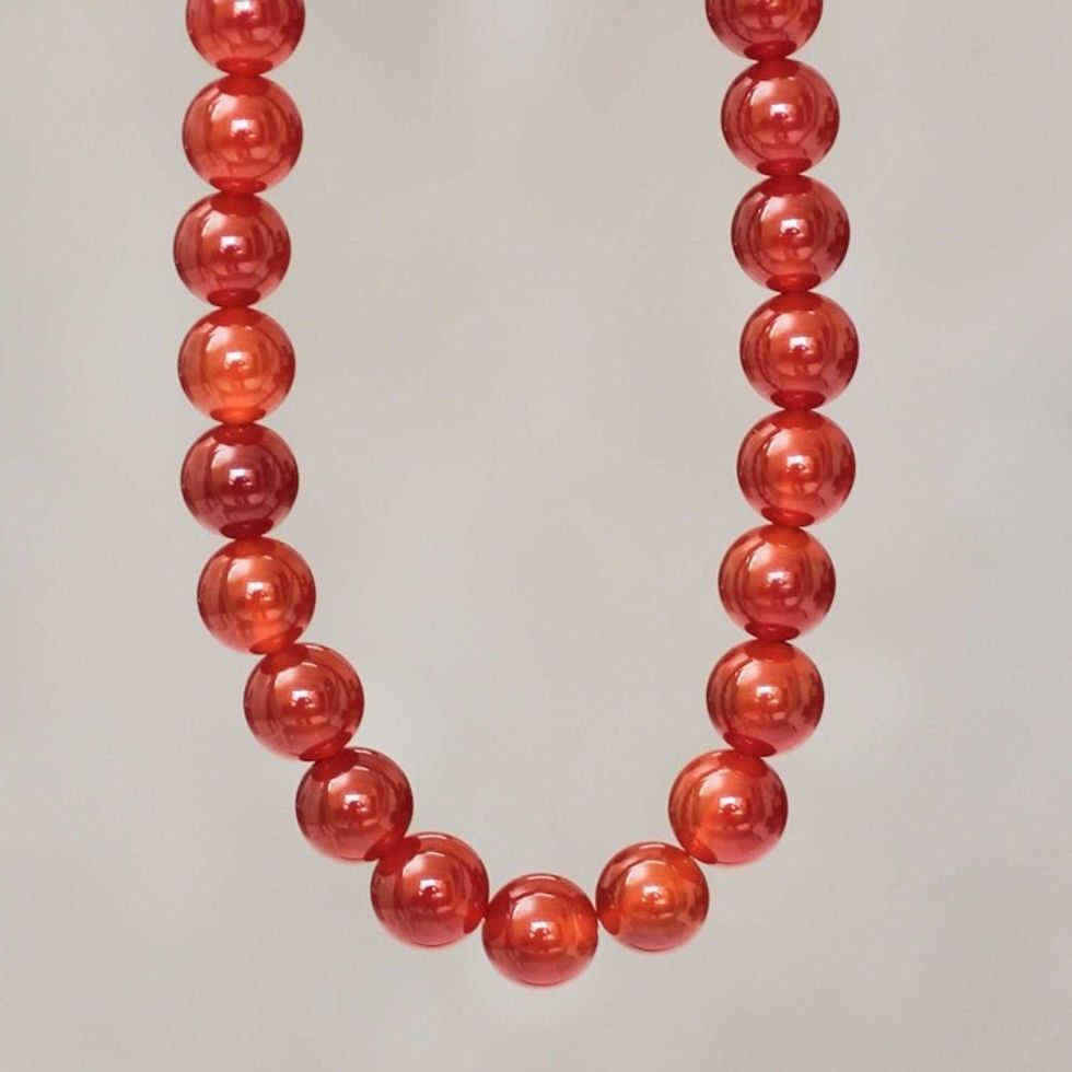Handmade Beaded Carnelian Long Necklace from Peru 'Passionate Glow'