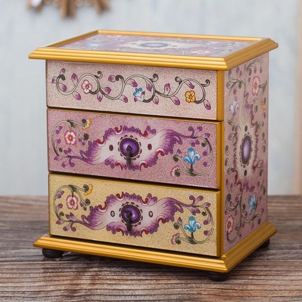 Alternate image for Small Hand Painted Glass Jewelry Chest Dawn Splendor