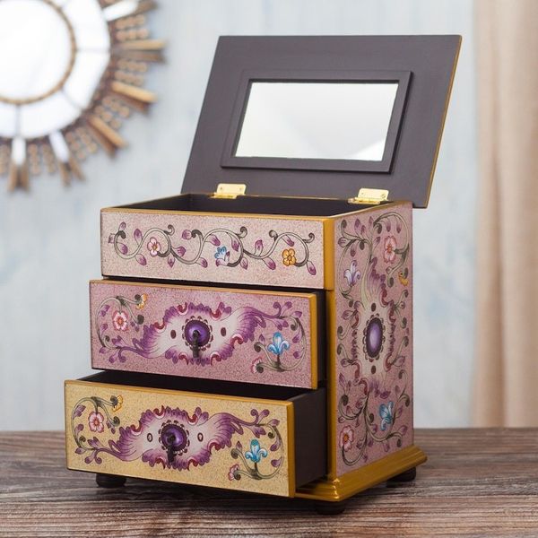 Alternate image for Small Hand Painted Glass Jewelry Chest Dawn Splendor