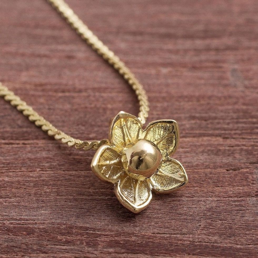 Gold Plated Sterling Silver Flower Necklace from Peru 'Glistening Petals'