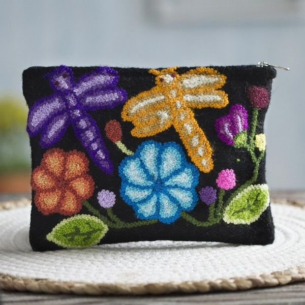 Alternate image for Dragonfly Pattern Embroidered Wool Clutch from Peru Dragonflies in Nature