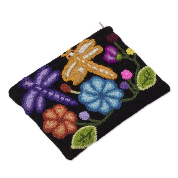 Alternate image for Dragonfly Pattern Embroidered Wool Clutch from Peru Dragonflies in Nature