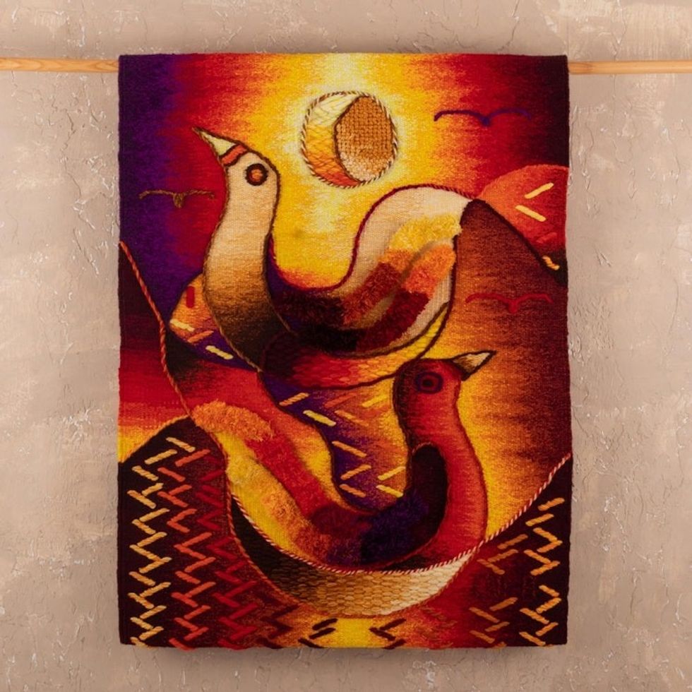 Handloomed Bird Motif Tapestry 'Peruvian Birds'