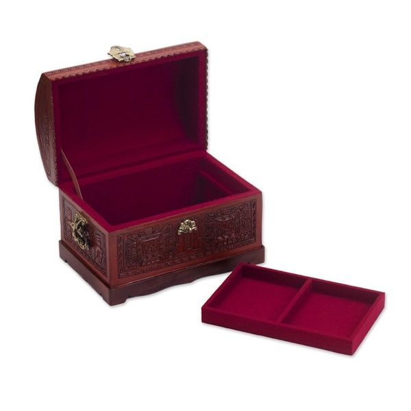 Alternate image for Handcrafted Wood and Leather Decorative Box with Bronze Tumi Ceremony