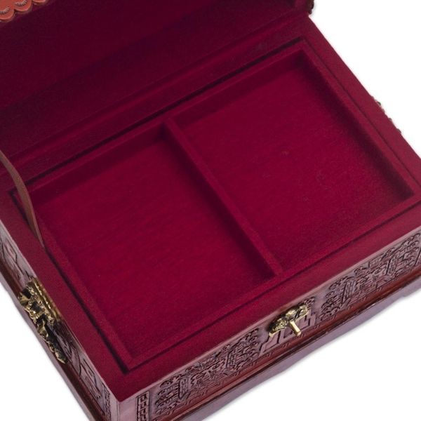 Alternate image for Handcrafted Wood and Leather Decorative Box with Bronze Tumi Ceremony