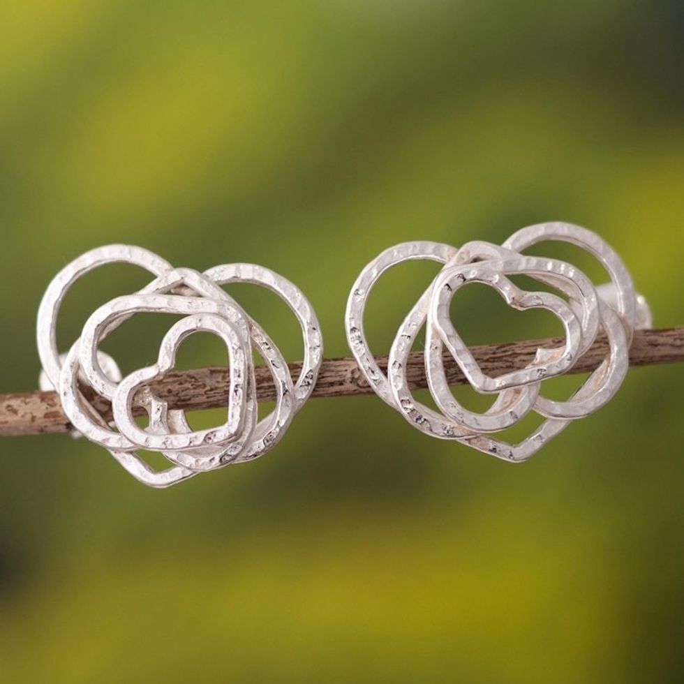 Sterling silver heart earrings 'Bubbling Love'