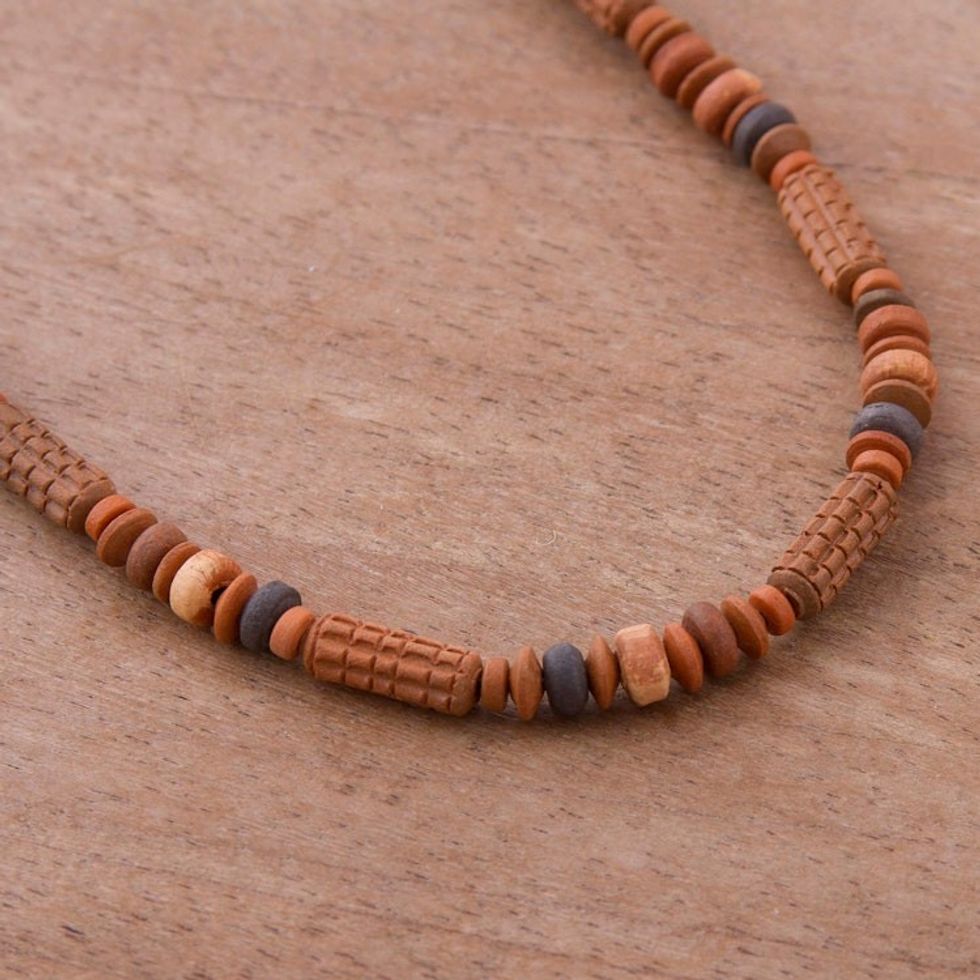 Ceramic Beaded Necklace with Maize Motif from Peru 'Andean Corn'