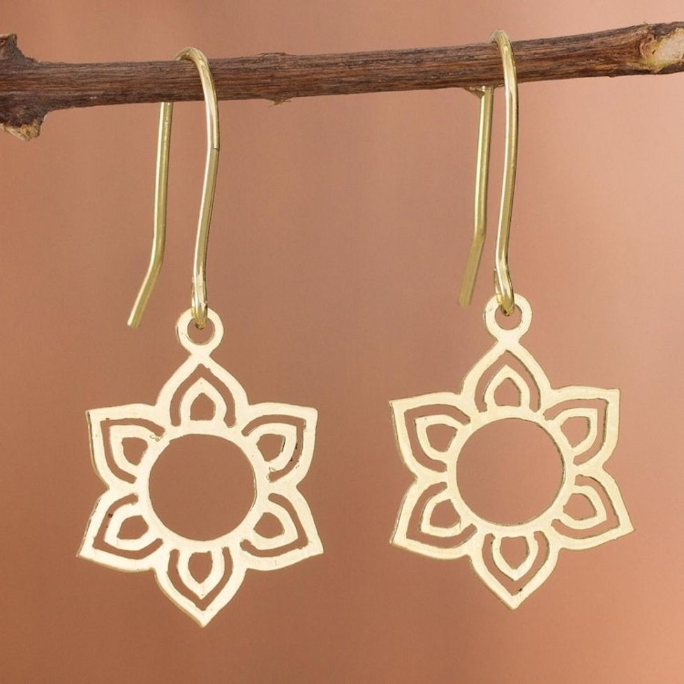 Flower-Shaped Gold Plated Sterling Silver Earrings from Peru 'Floral Corona'
