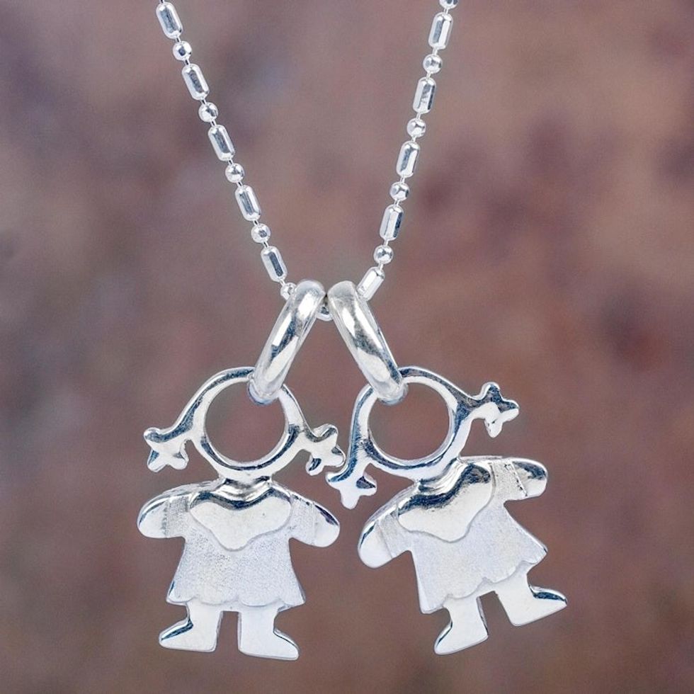 2 Silver Daughter Pendants on Sterling Silver Necklace 'My Stars'