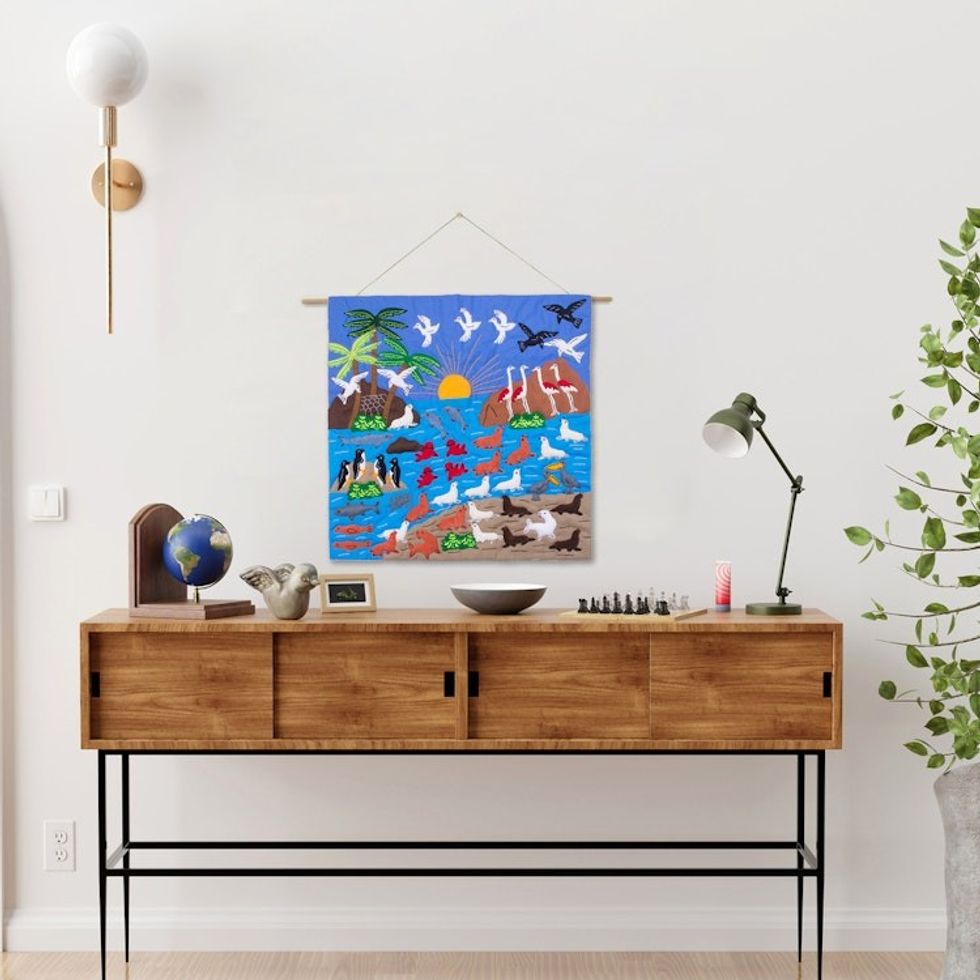 Hand Made Cotton Arpillera Wall Hanging of Paracas in Peru 'Paracas'