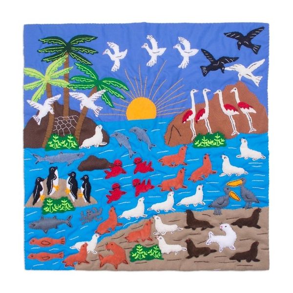 Alternate image for Hand Made Cotton Arpillera Wall Hanging of Paracas in Peru Paracas