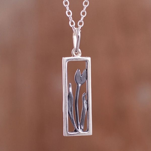 Alternate image for Sterling Silver Tulip Pendant Necklace from Peru Tulip in the Window
