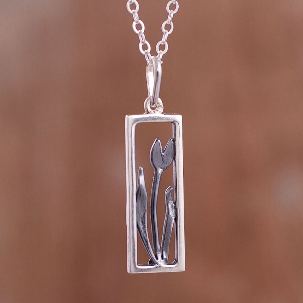 Sterling Silver Tulip Pendant Necklace from Peru 'Tulip in the Window'