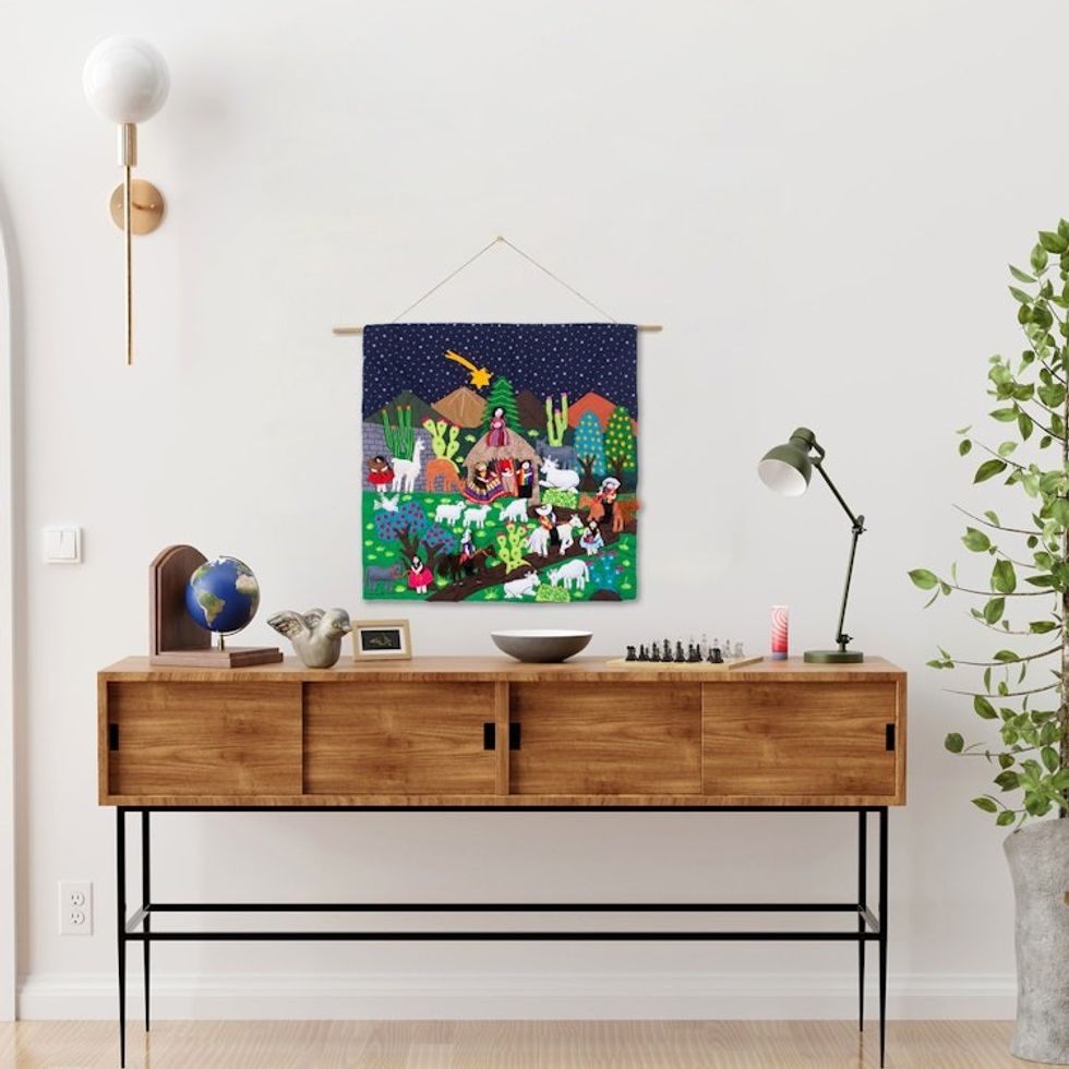 Hand Made Cotton Arpillera Wall Hanging of Andean Nativity 'Andean Nativity'