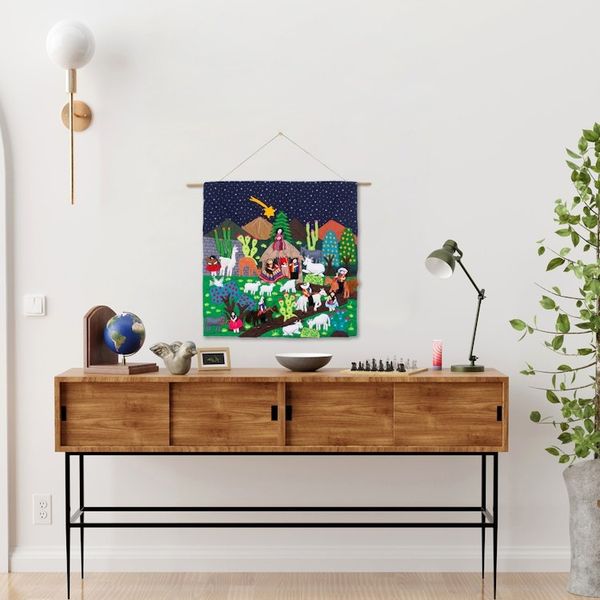 Alternate image for Hand Made Cotton Arpillera Wall Hanging of Andean Nativity Andean Nativity