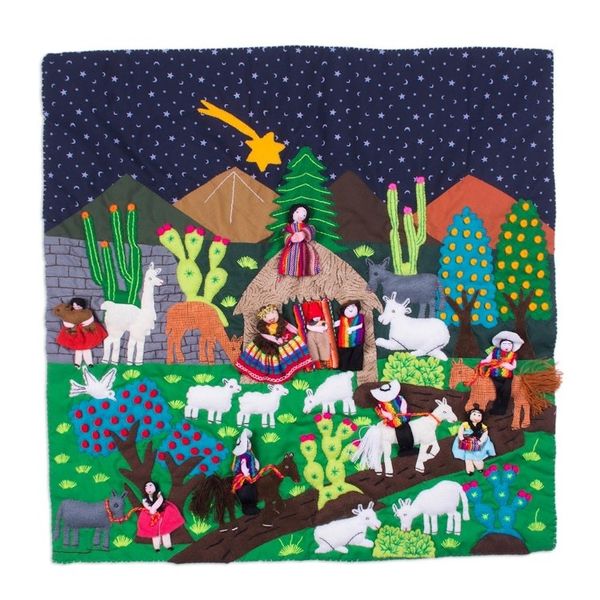 Alternate image for Hand Made Cotton Arpillera Wall Hanging of Andean Nativity Andean Nativity