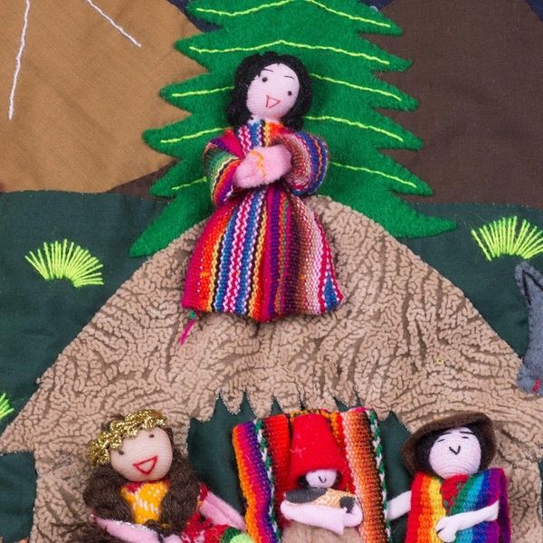 Alternate image for Hand Made Cotton Arpillera Wall Hanging of Andean Nativity Andean Nativity
