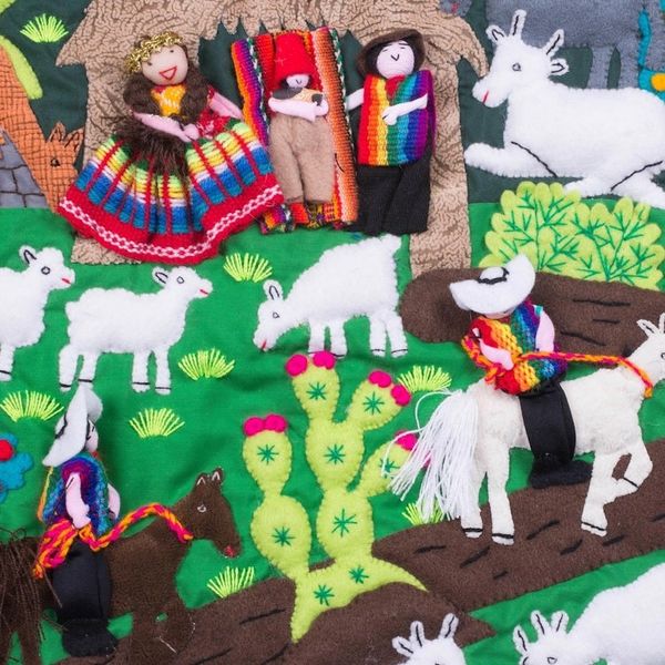 Alternate image for Hand Made Cotton Arpillera Wall Hanging of Andean Nativity Andean Nativity