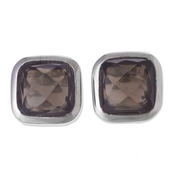 Alternate image for Square Smoky Quartz Button Earrings from Peru Square Treasures