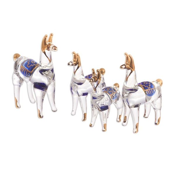 Alternate image for Clear Glass Gilded Llama Figurines from Peru Set of 4 Llamas of the Andes