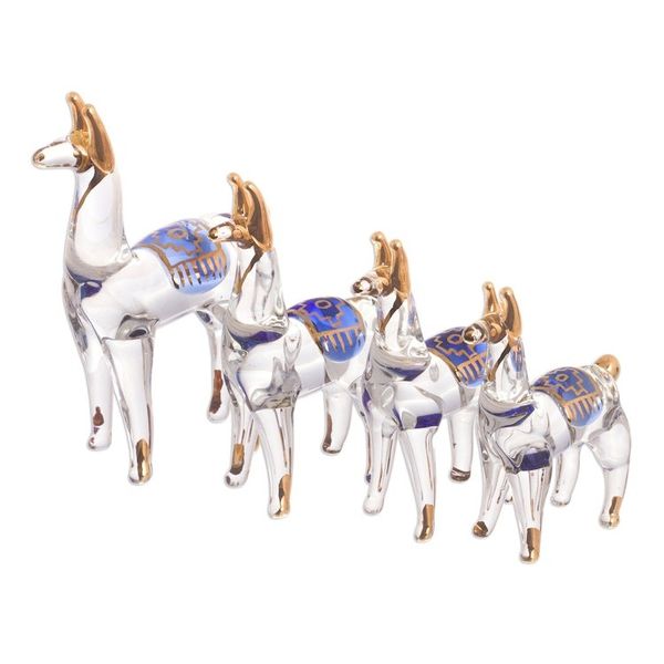 Alternate image for Clear Glass Gilded Llama Figurines from Peru Set of 4 Llamas of the Andes