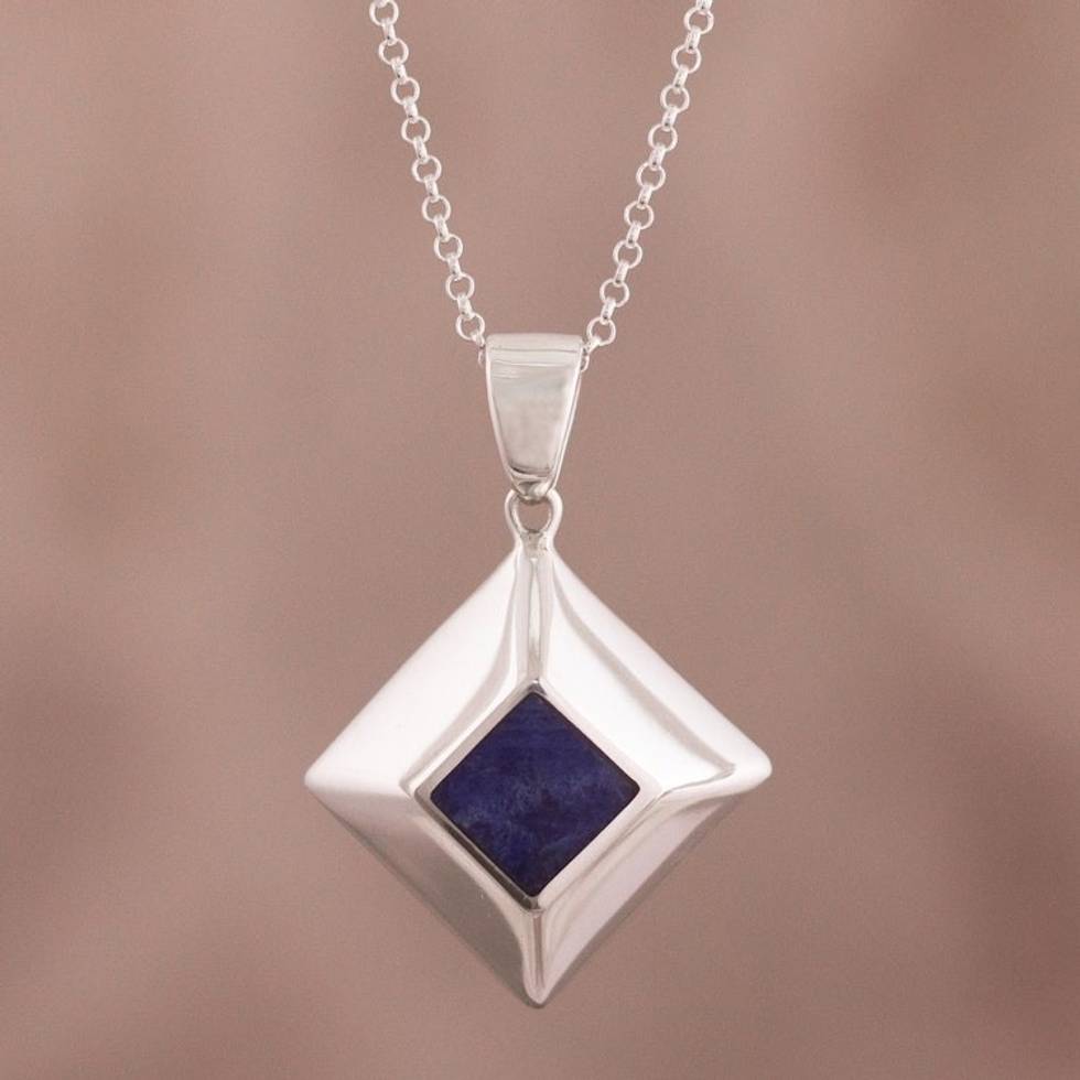 Peruvian Sodalite and Sterling Silver Pendant Necklace 'Window to Heaven'