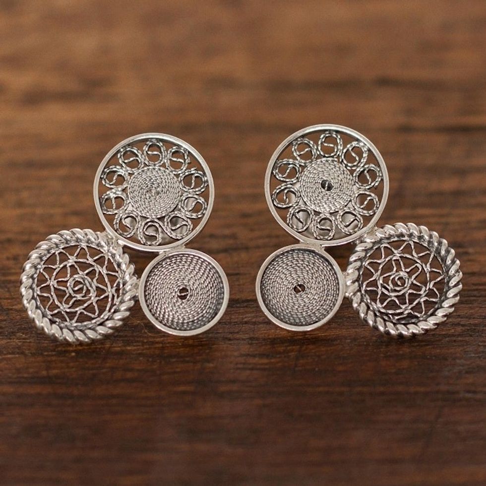 Circle Pattern Sterling Silver Filigree Drop Earrings 'Colonial Circles'
